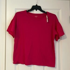 Pink tshirt with eyelet sleeves size medium, new with tags